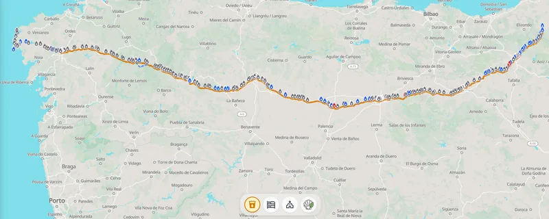 Die Quellen, mit Rot = Untrinkbar, Grau = länger als zwei Wochen nicht überprüft, Blau = Stand diese Woche trinkbar. Die meisten grauen sind trinkbar.