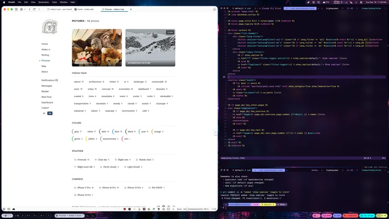 My "development environment" - Vivaldi, WezTerm, nvim, AeroSpace and SimpleBar for tiling window manager.
